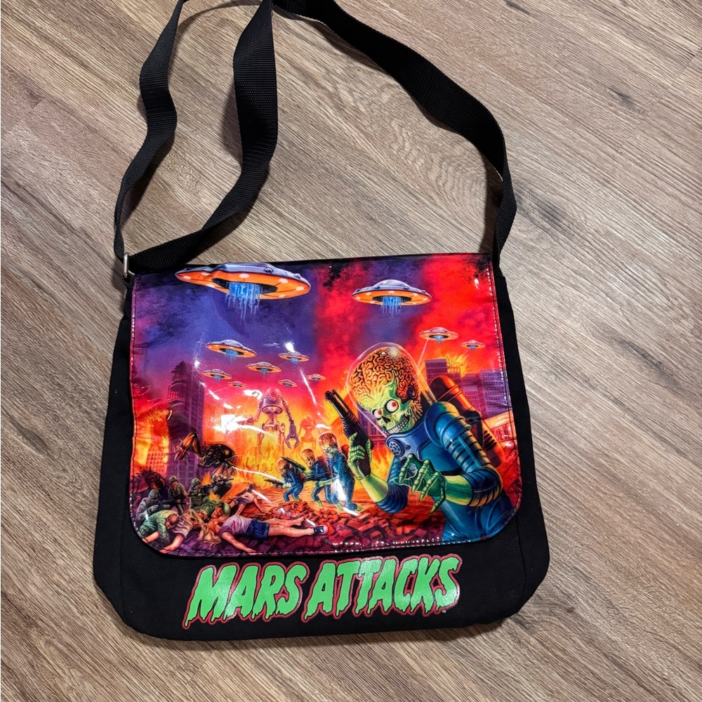 Mars Attacks Black and Multicolor Messenger Bag